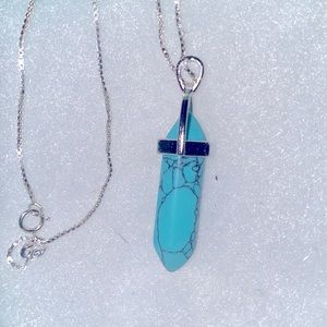 Boho Natural Turquoise Sterling Silver 16” Necklace